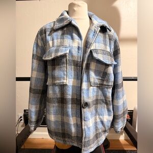 Hurley Women’s Blue and Gray Plaid Shirt Jacket Shacket Insulated Size M